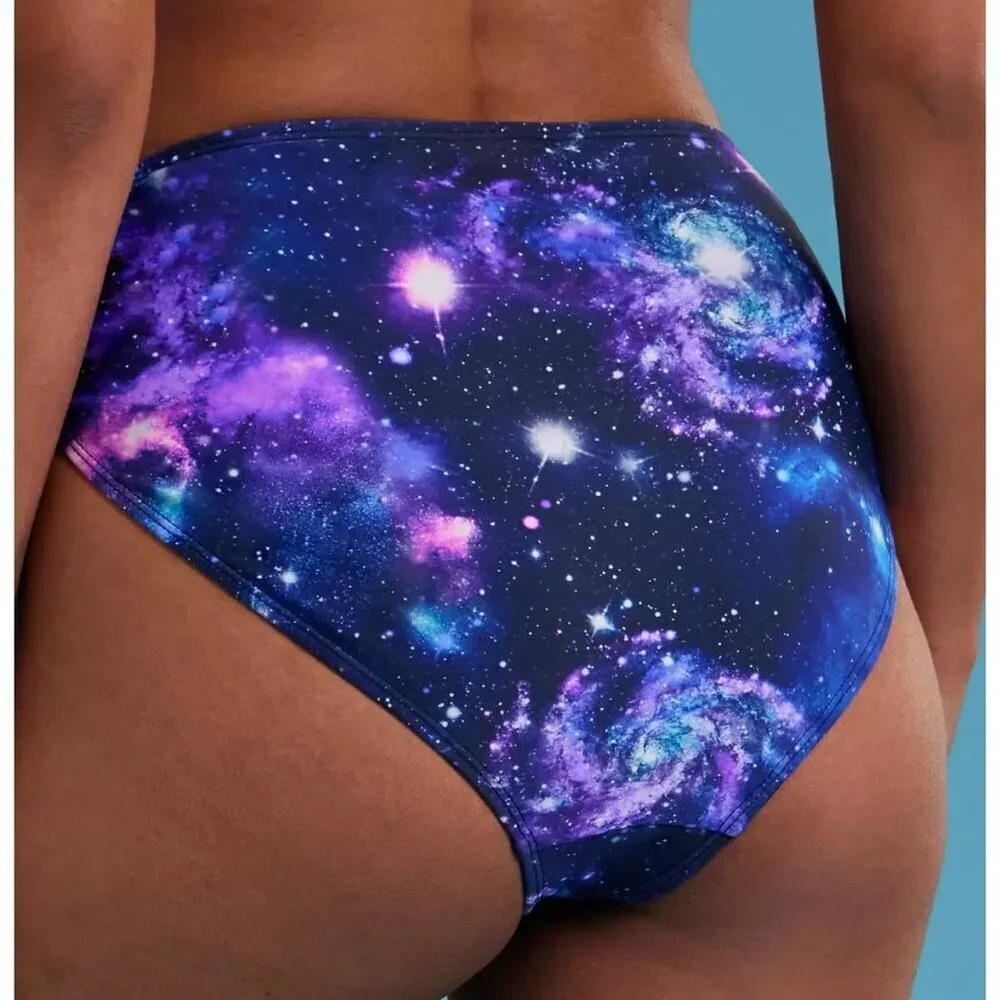 👙 Cosmic Aura® Galaxy O-Ring Purple Halter Swim Bottoms size Large